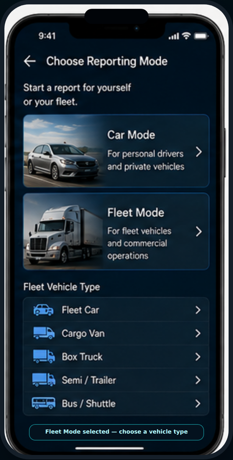 Car Mode and Fleet Mode selection