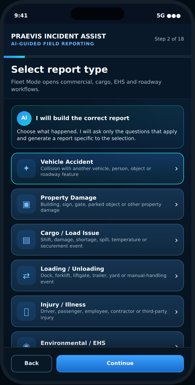 Report type selection screen