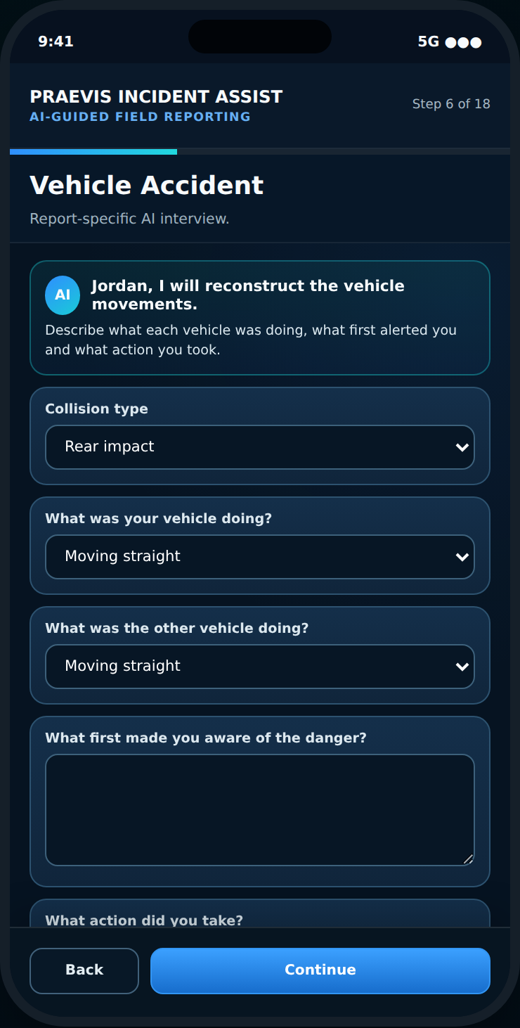 PRAEVIS AI-guided incident interview