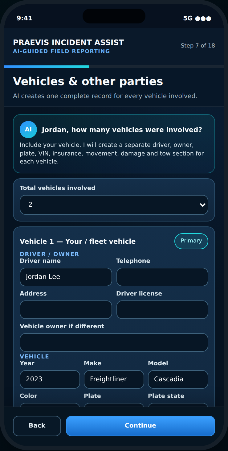 Vehicle and insurance information confirmation screen