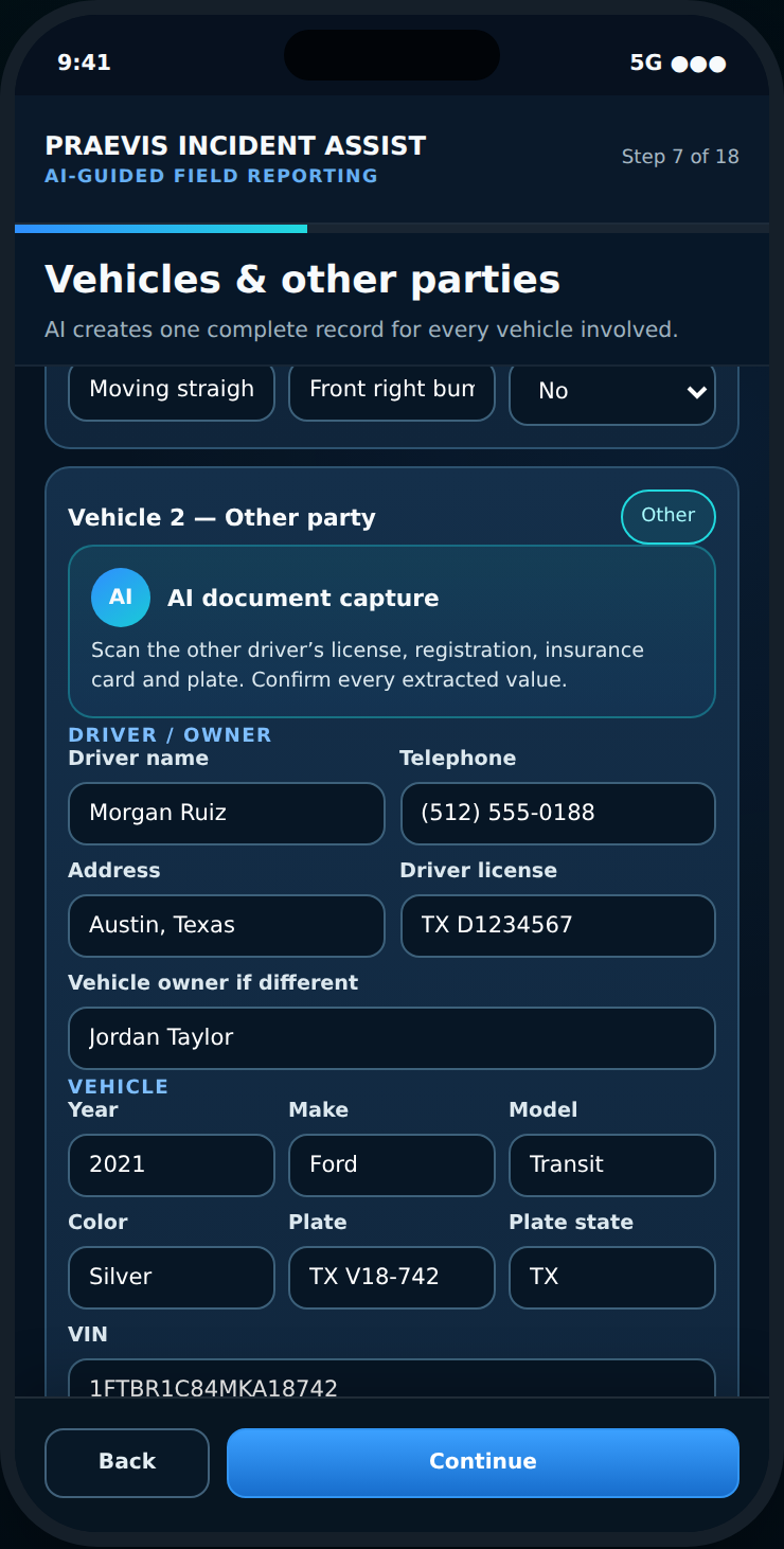 Other party information screen