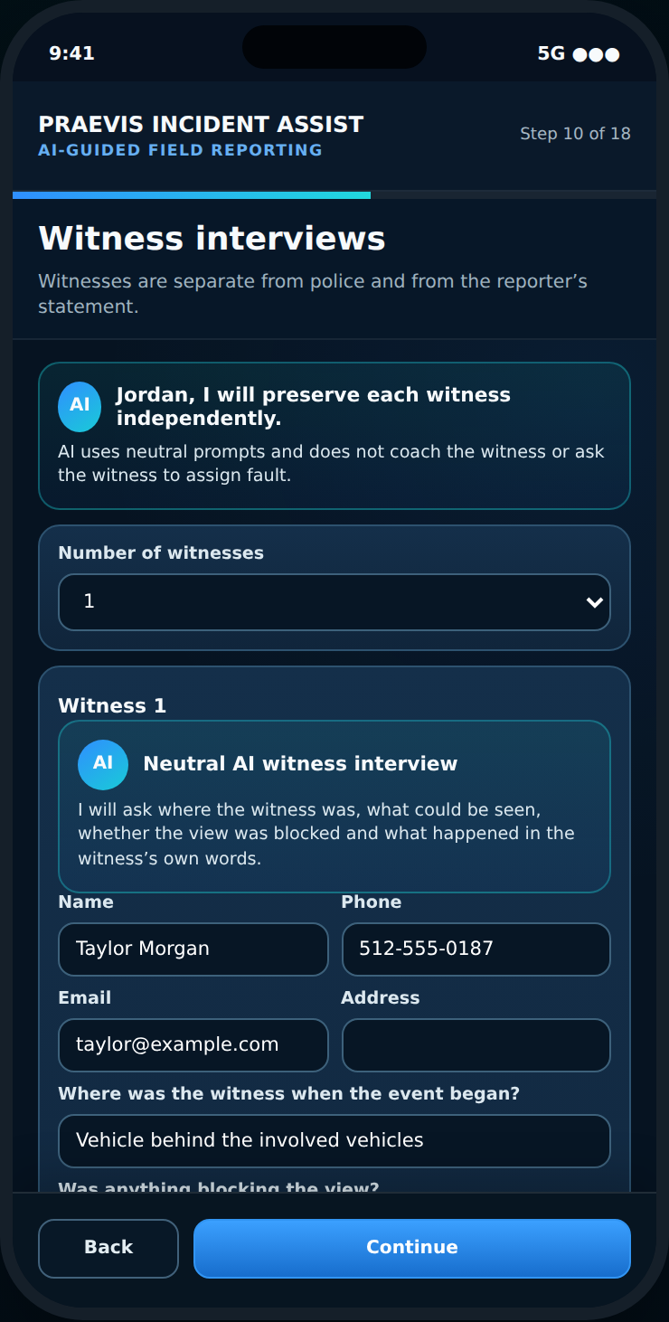 Witness interview screen