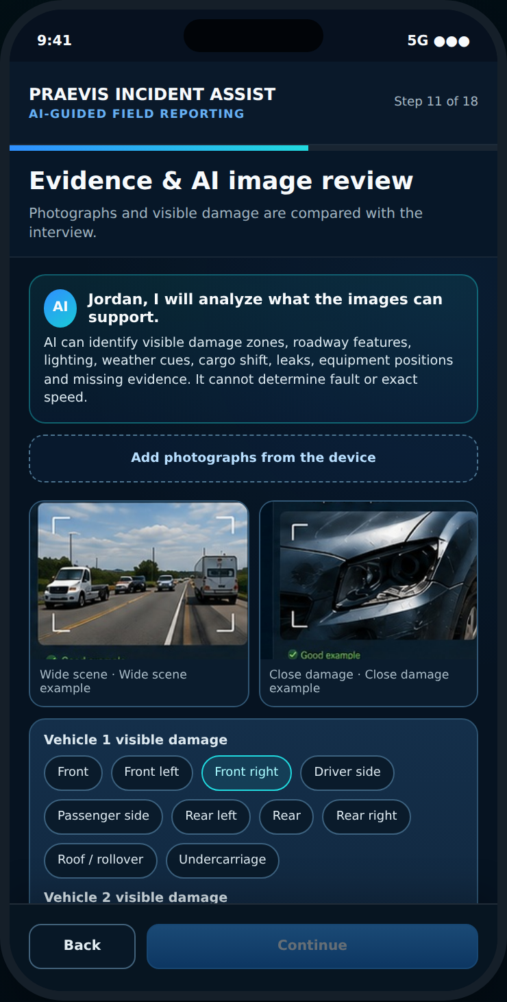 Incident photo guidance screen