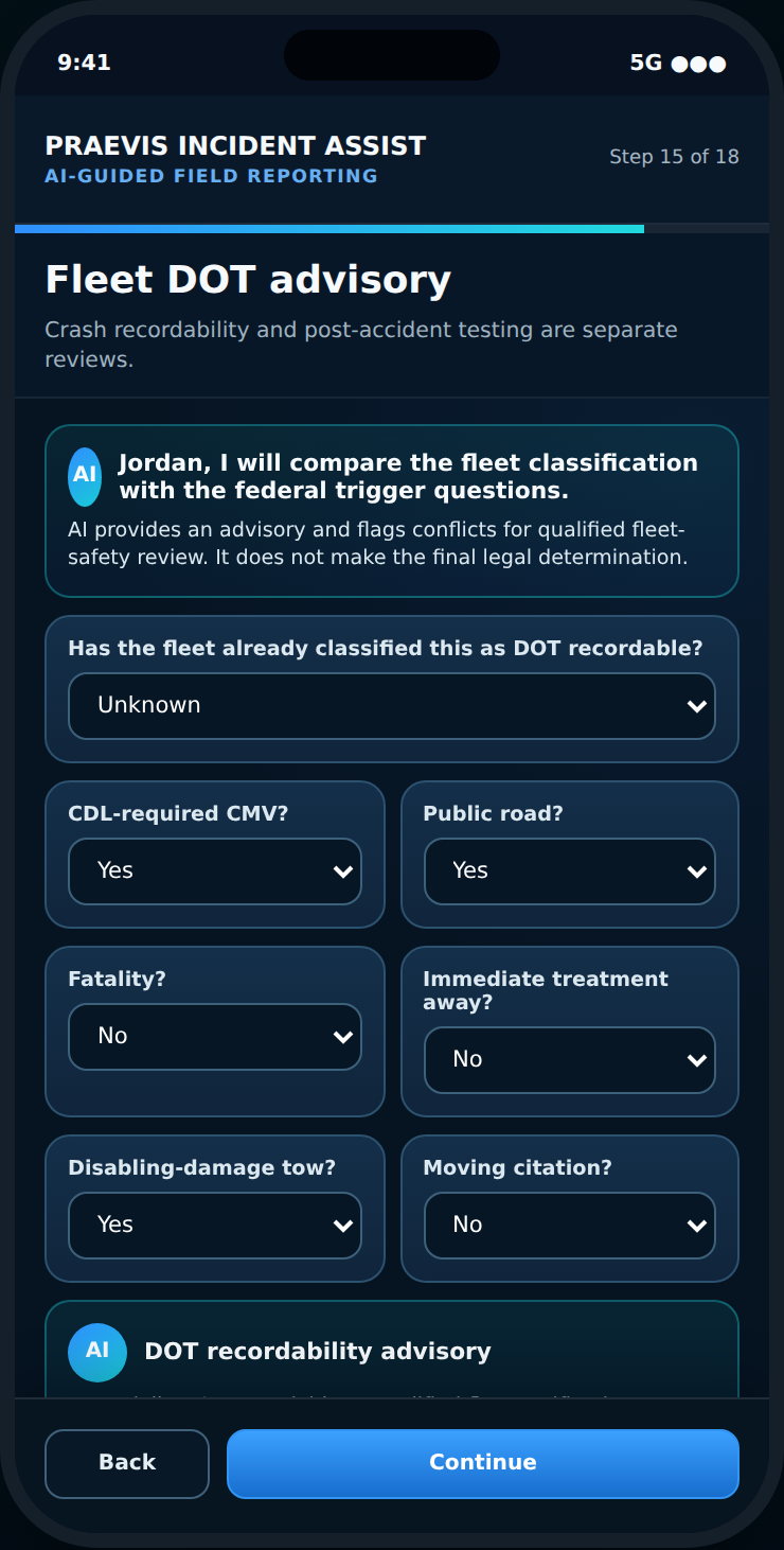 Separate fleet DOT advisory review screen