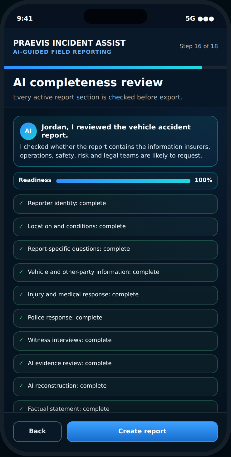 PRAEVIS AI final quality review screen