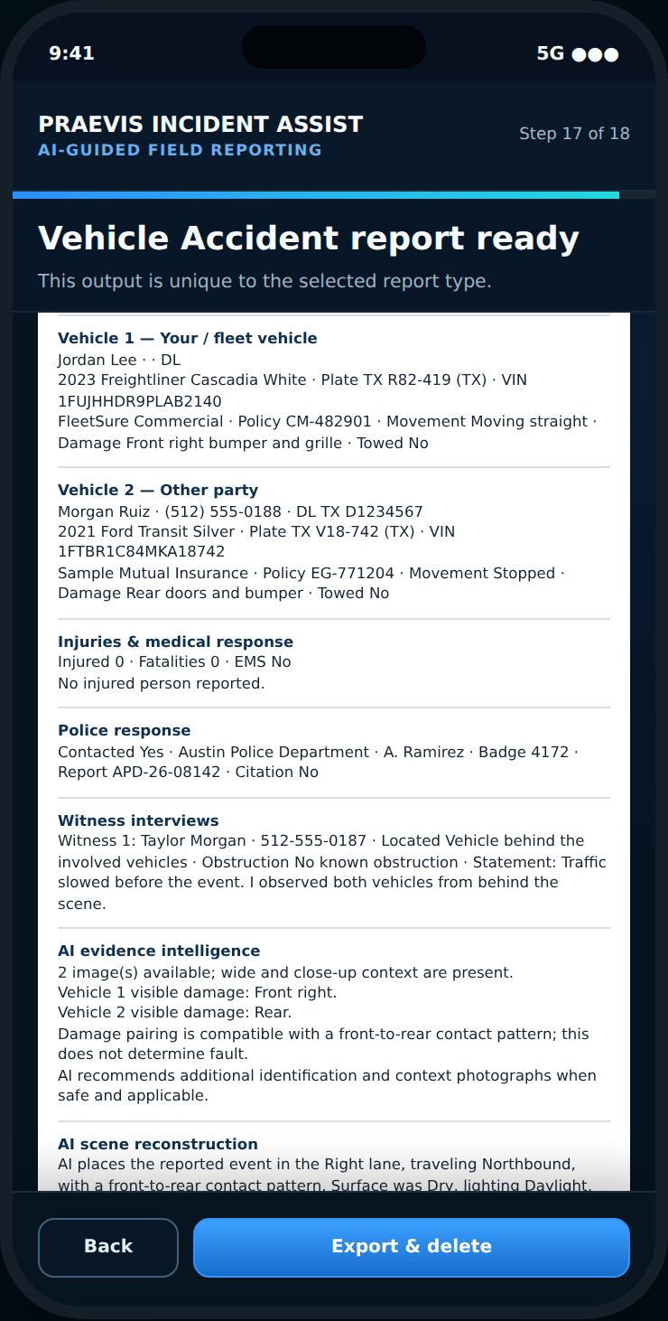 Final PRAEVIS AI report screen